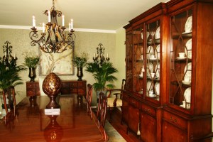 A wallpapered accent wall in my client's dining room