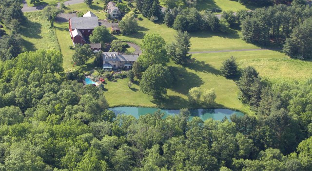 Serendipity Farm as seen from Above, with its beautiful barn, cottage, and pond.  The grounds are just amazing at this year's property!
