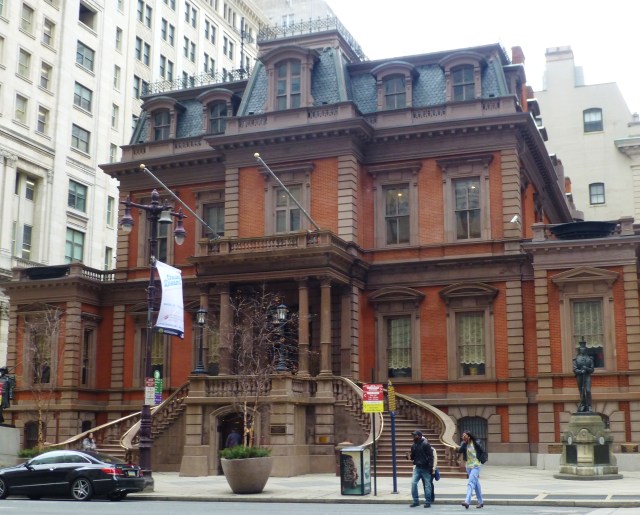 The glorious façade of the Union League with dramatic twin circular staircases is on Broad Street in Philadelphia