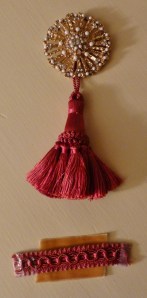 A snapshot of the starburst medallions, tassels and trim that will be on the ivory Sunbrella fabric for my Bucks County Designer House valances.