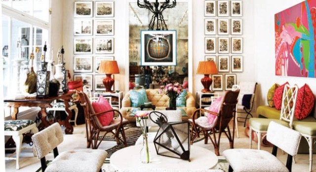 A wonderfully collected eclectic and colorful room by Todd Alexander Romano found on Pinterest.