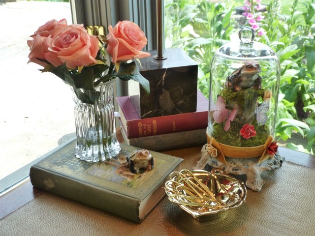 A detail of the finished toad under glass, used in my Bucks County Designer House sunroom.  I just love the quirky Victorian feel he has!