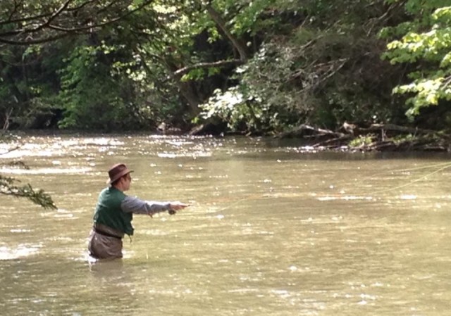 The real reason for our trip to Bedford was fly fishing.  This is a photo (taken by a friend) of my husband enjoying the moment.  Unfortunately the streams were a bit swollen from spring rain.  But we still had a wonderful mini-vacation!