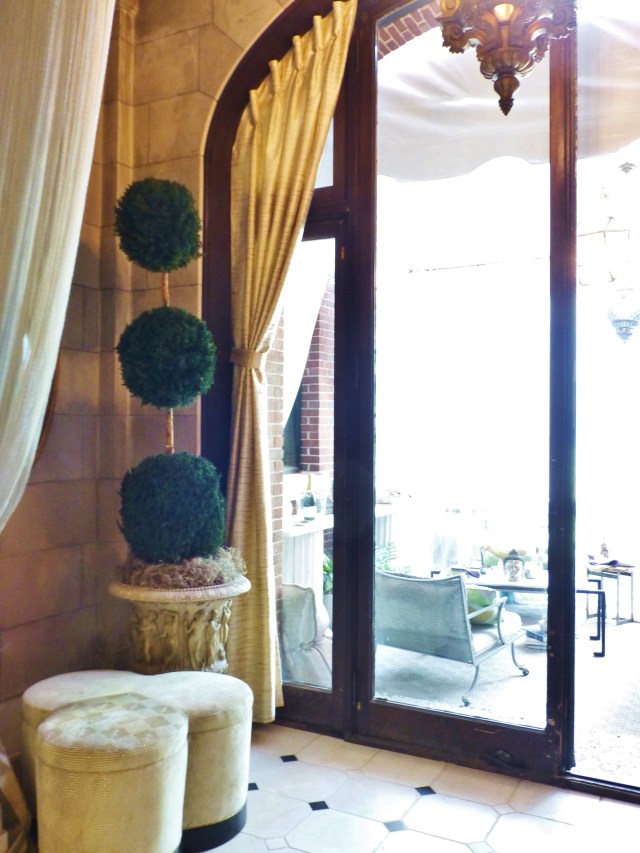 Each alcove was treated with the respect it deserves with custom draperies, furnishings, artwork and accessories.  Notice the beautifully shaped and pleated panels on this French door.