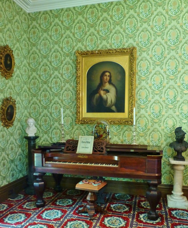 In a far corner of the parlor at the Ebenezer Maxwell Mansion is a Thomas Loud piano.  Loud Brothers was a very early Piano Manufacturing Company based in Philadelphia, PA, which went out of business in 1837. Loud Brothers instruments are exceedingly rare and of museum caliber today. By the way, don't you just love the twirly needlepoint-covered piano stool?  I have 2 of these in my own collection--they're so quirky and fun! 