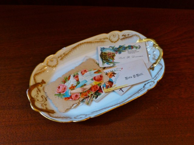 Another important item in the Victorian foyer is the 'Calling Card Holder'.  Visitors to the house would always leave their calling card in a receptacle like this one.