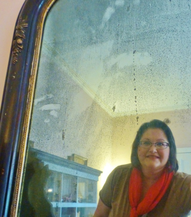 I'll leave you with this selfie of me in the Children's Bedroom at the Ebenezer Maxwell Mansion.  You can see the dollhouse behind me in the wonderful pitted and pock-marked antique mirror.