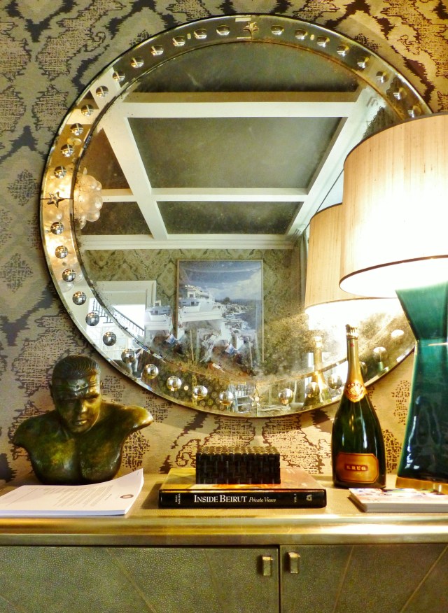 One of my favorite features in the dining room is a pair of gorgeous shagreen cabinets with lovely lamps and accessories arranged on top.