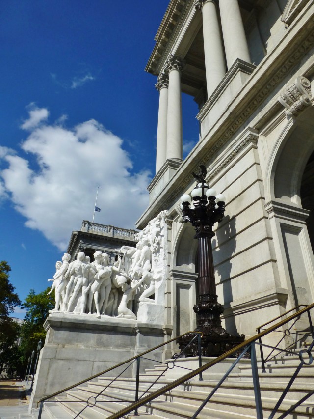 A detail of the amazing carved marble statues that flank the front entrance to the capitol building in Harrisburg, PA.