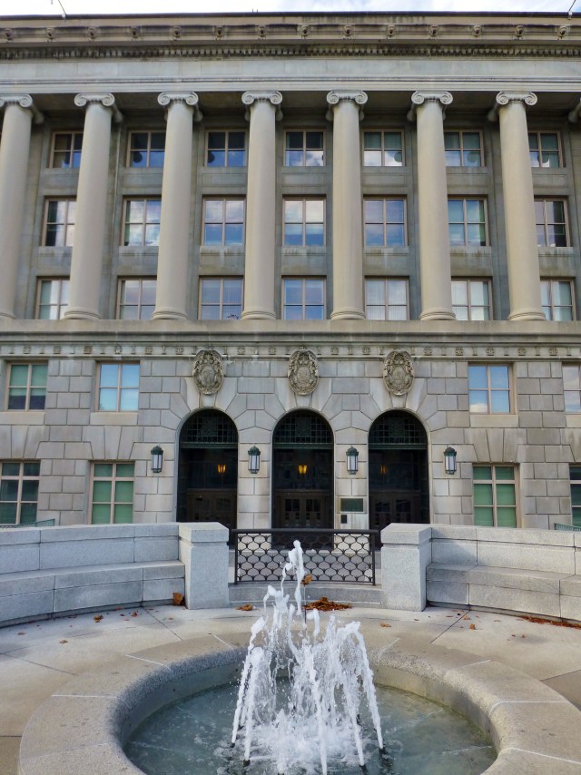 One of the many smaller fountains surrounding the exterior of the Pennsylvania State Capitol Building.  I love the Grecian forms used throughout the complex!
