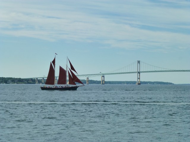 Sailboat with Newport Rhode Island Bridge Beyond