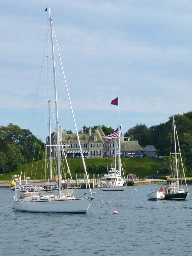 Newport mansion with boats in the harbor